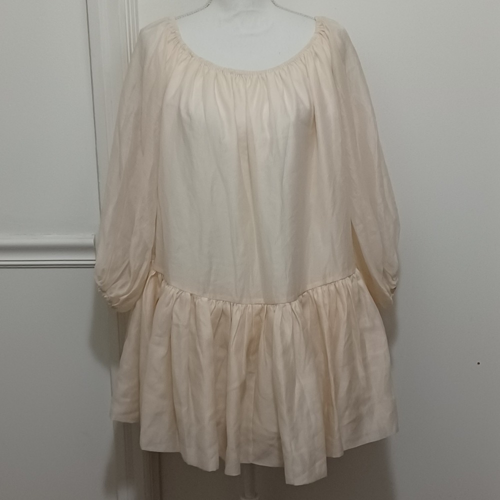 Mable Womens Organza Puff Sheer Sleeve Babydoll Mini Dress Sz Small Cream Color